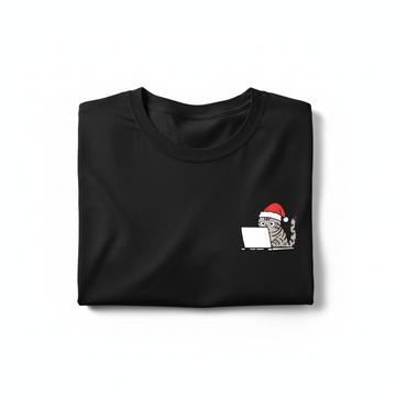 RD0111 - Santa American Shorthair Cat On Laptop Pocket Design - Unisex Standard T-Shirt
