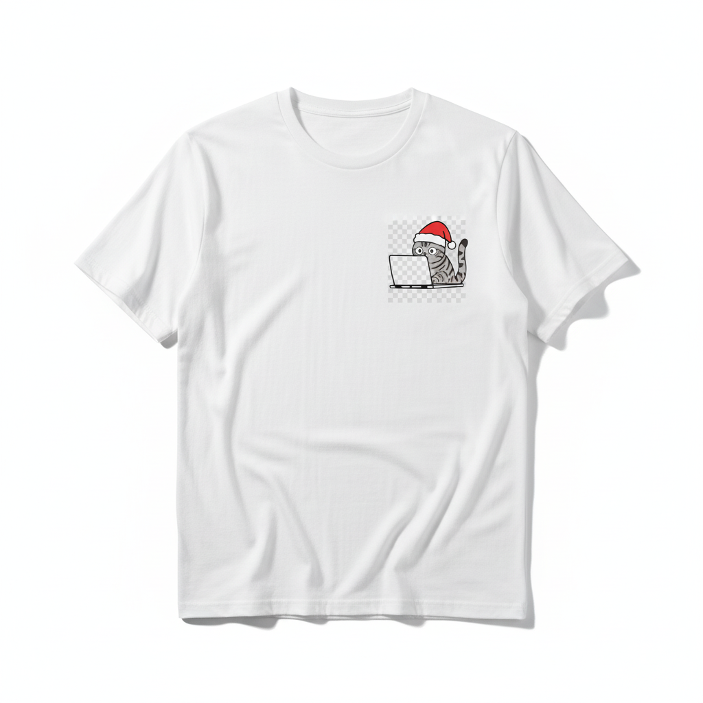 RD0111 - Santa American Shorthair Cat On Laptop Pocket Design - Unisex Standard T-Shirt