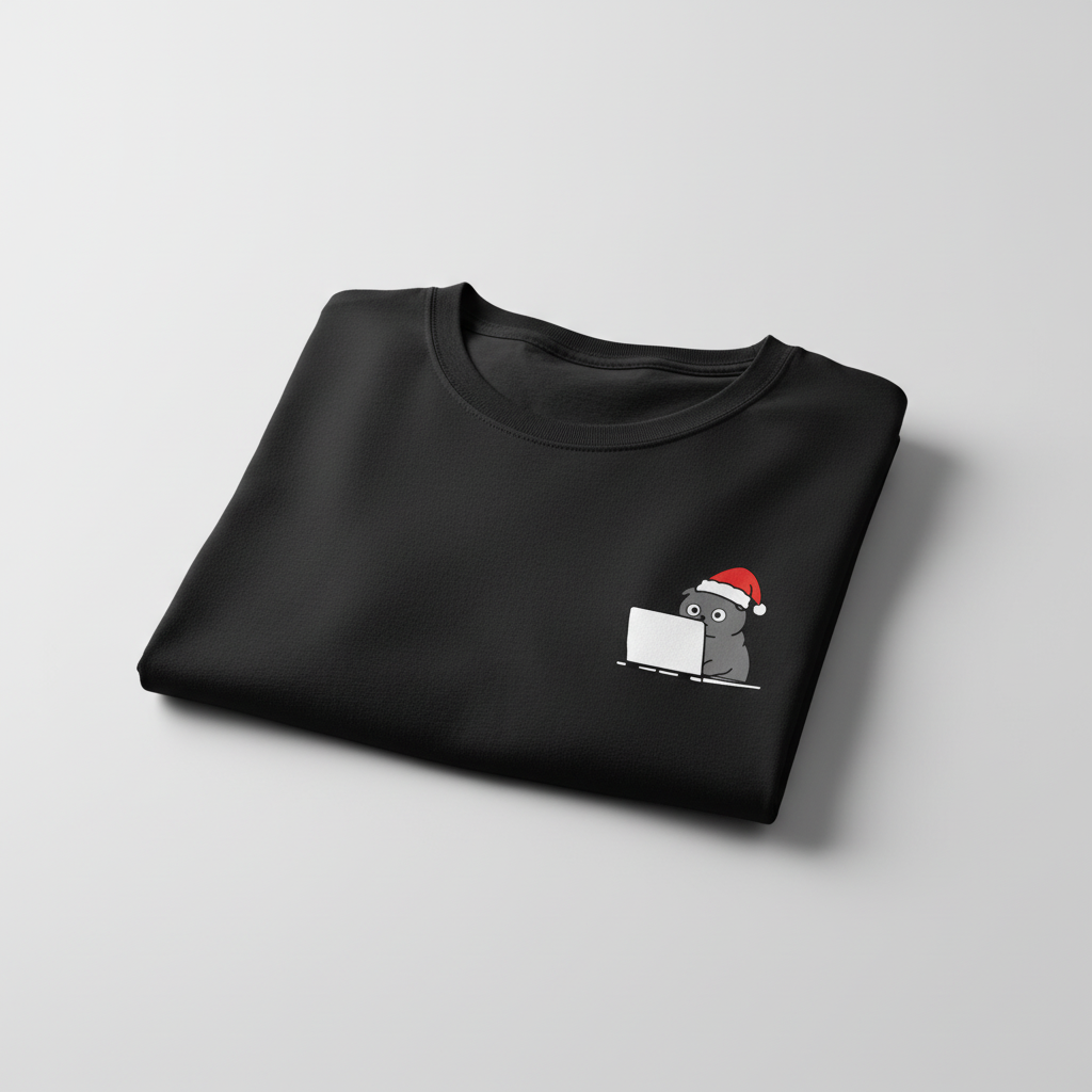 RD0108 - Santa American Shorthair Cat On Laptop Pocket Design - Unisex Standard T-Shirt