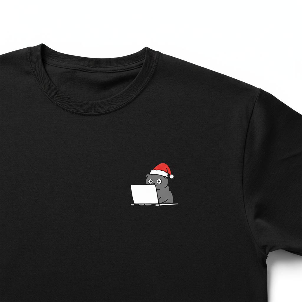 RD0108 - Santa American Shorthair Cat On Laptop Pocket Design - Unisex Standard T-Shirt