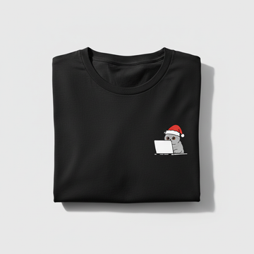 RD0104 - Santa British Shorthair Cat On Laptop Pocket Design - Unisex Standard T-Shirt