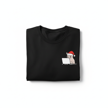 RD0109 - Santa Sphynx Cat On Laptop Pocket Design - Unisex Standard T-Shirt