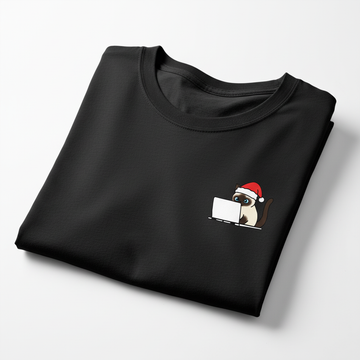 RD0103 - Santa Ragdoll Cat On Laptop Pocket Design - Unisex Standard T-Shirt