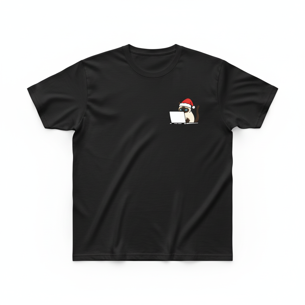 RD0103 - Santa Ragdoll Cat On Laptop Pocket Design - Unisex Standard T-Shirt