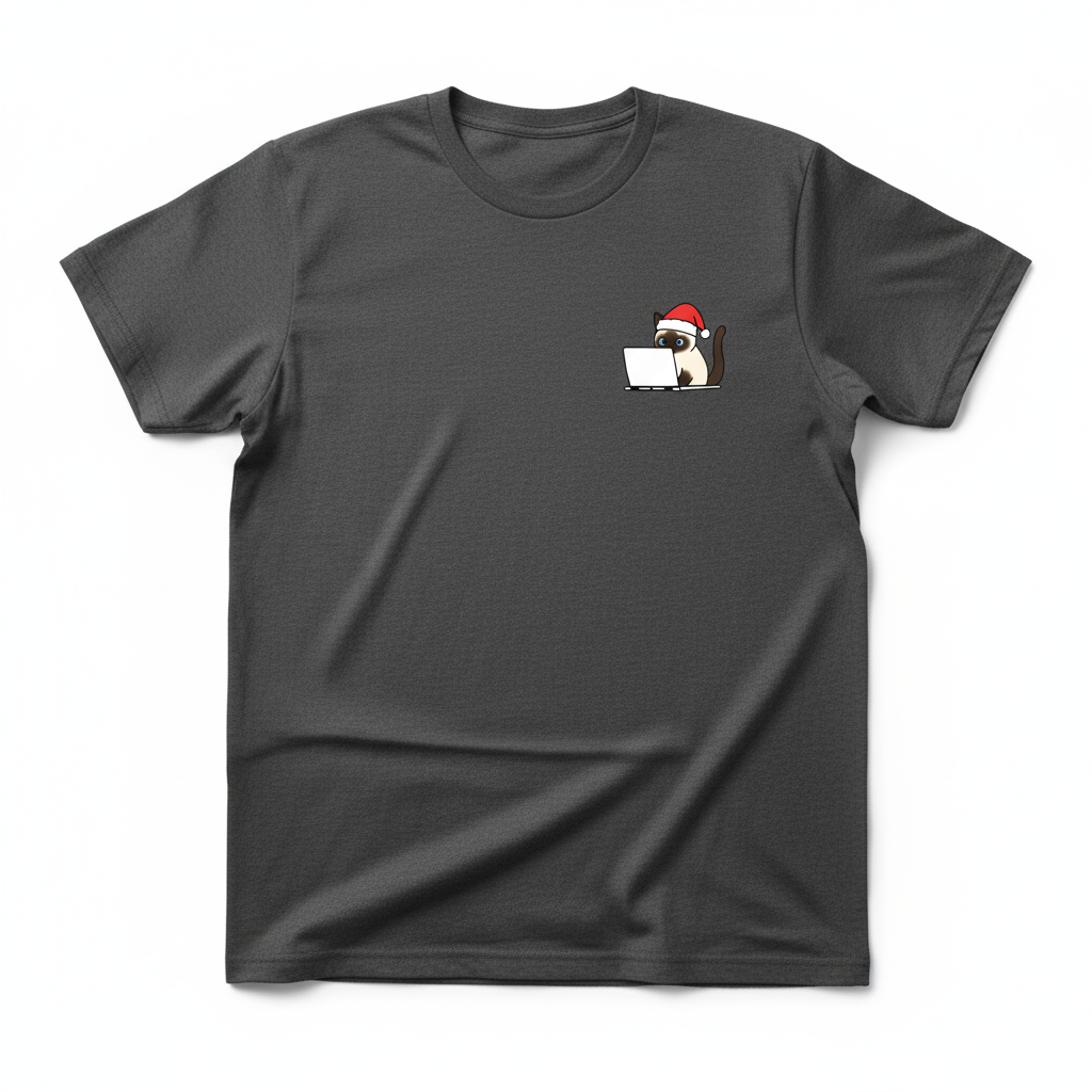 RD0103 - Santa Ragdoll Cat On Laptop Pocket Design - Unisex Standard T-Shirt