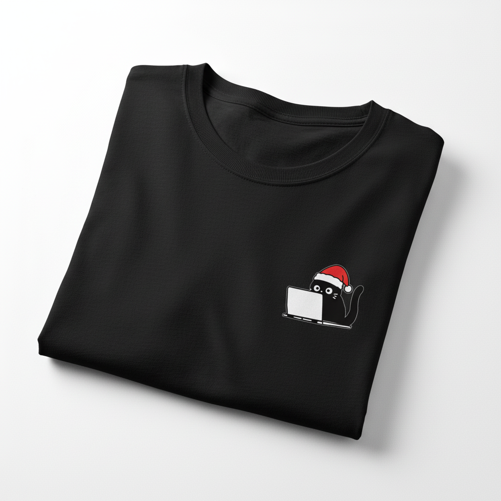 RD0101 - Cute Christmas Black Cat Laptop Pocket Design - Unisex Standard T-Shirt