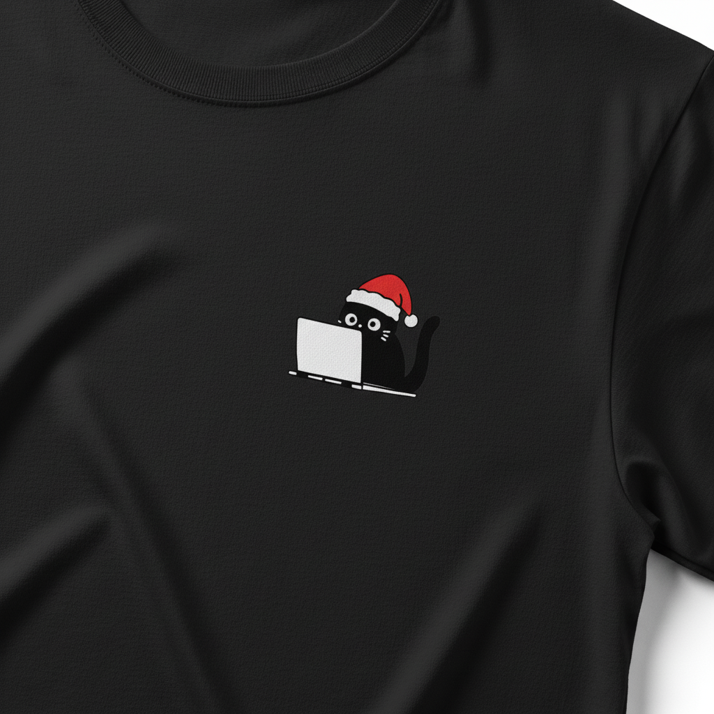 RD0101 - Cute Christmas Black Cat Laptop Pocket Design - Unisex Standard T-Shirt