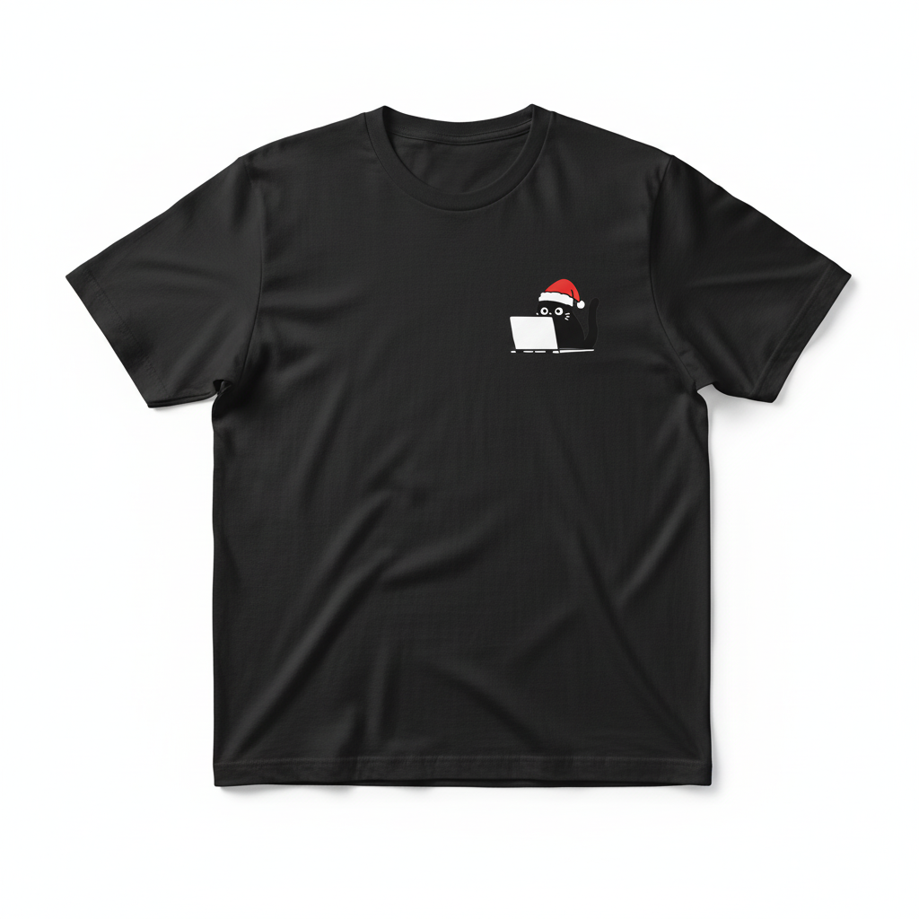 RD0101 - Cute Christmas Black Cat Laptop Pocket Design - Unisex Standard T-Shirt