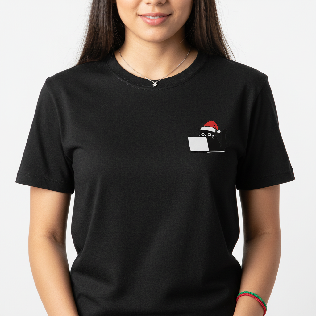 RD0101 - Cute Christmas Black Cat Laptop Pocket Design - Unisex Standard T-Shirt