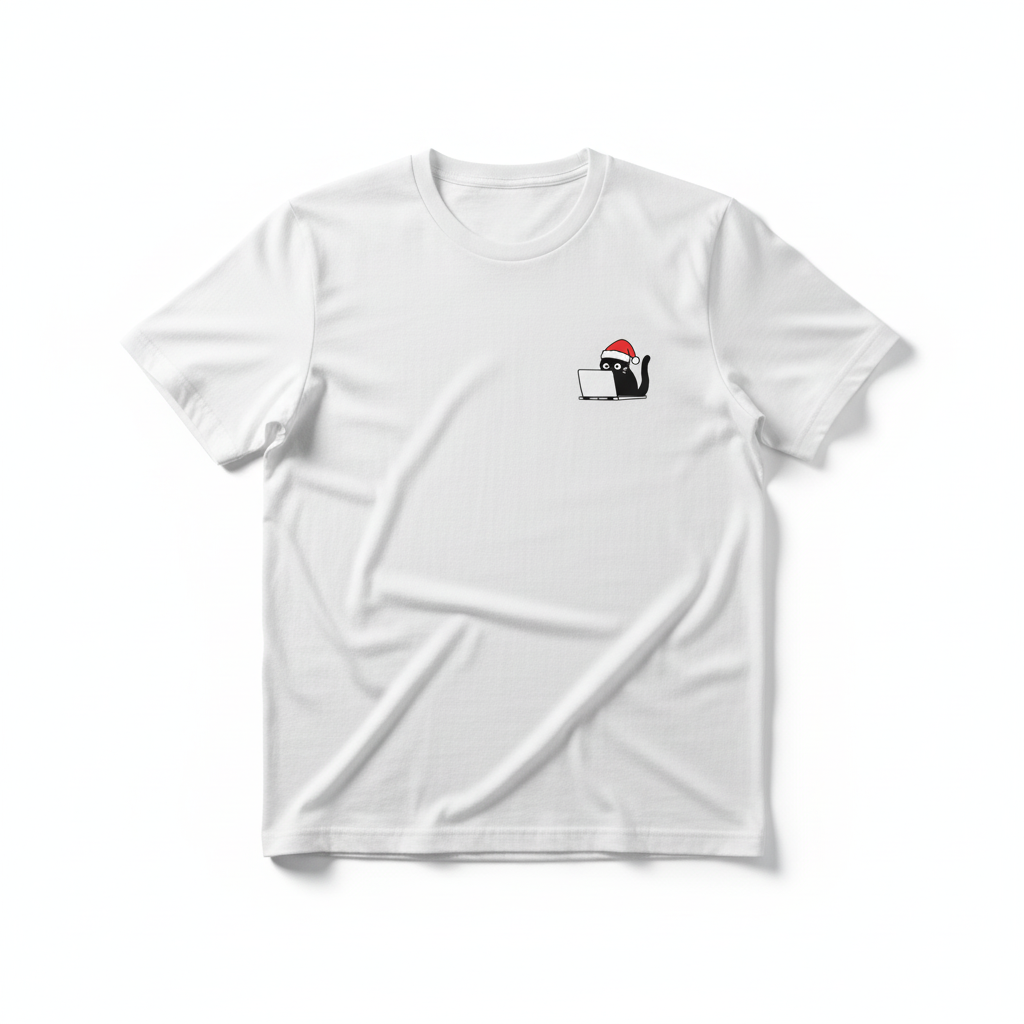 RD0101 - Cute Christmas Black Cat Laptop Pocket Design - Unisex Standard T-Shirt