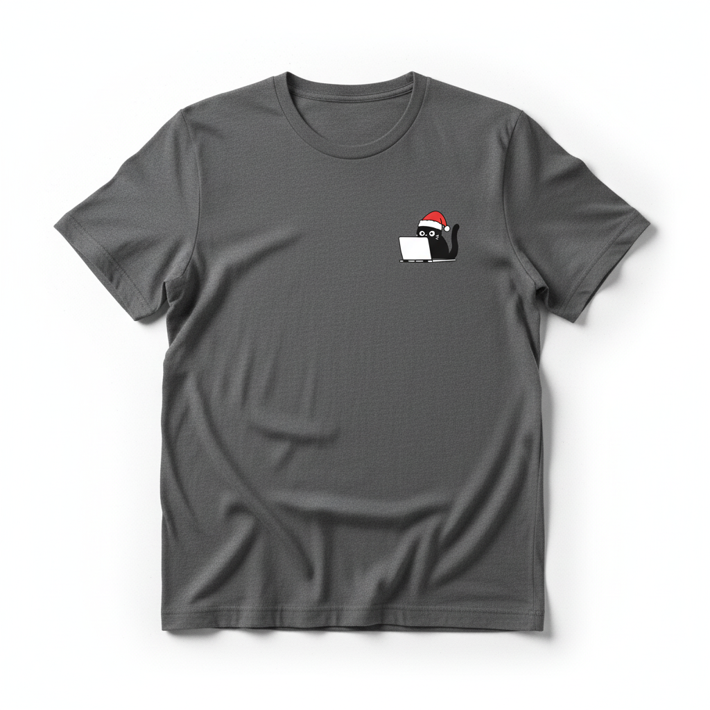 RD0101 - Cute Christmas Black Cat Laptop Pocket Design - Unisex Standard T-Shirt