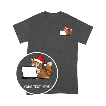 PD0106 - Custom Surprised Santa Maine Coon Coding Pocket Design - Unisex Standard T-Shirt